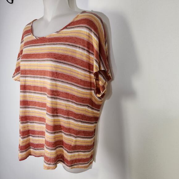 C & C California Womens T Shirt Medium Striped Cropped Linen Orange Yellow Beach - Picture 4 of 7